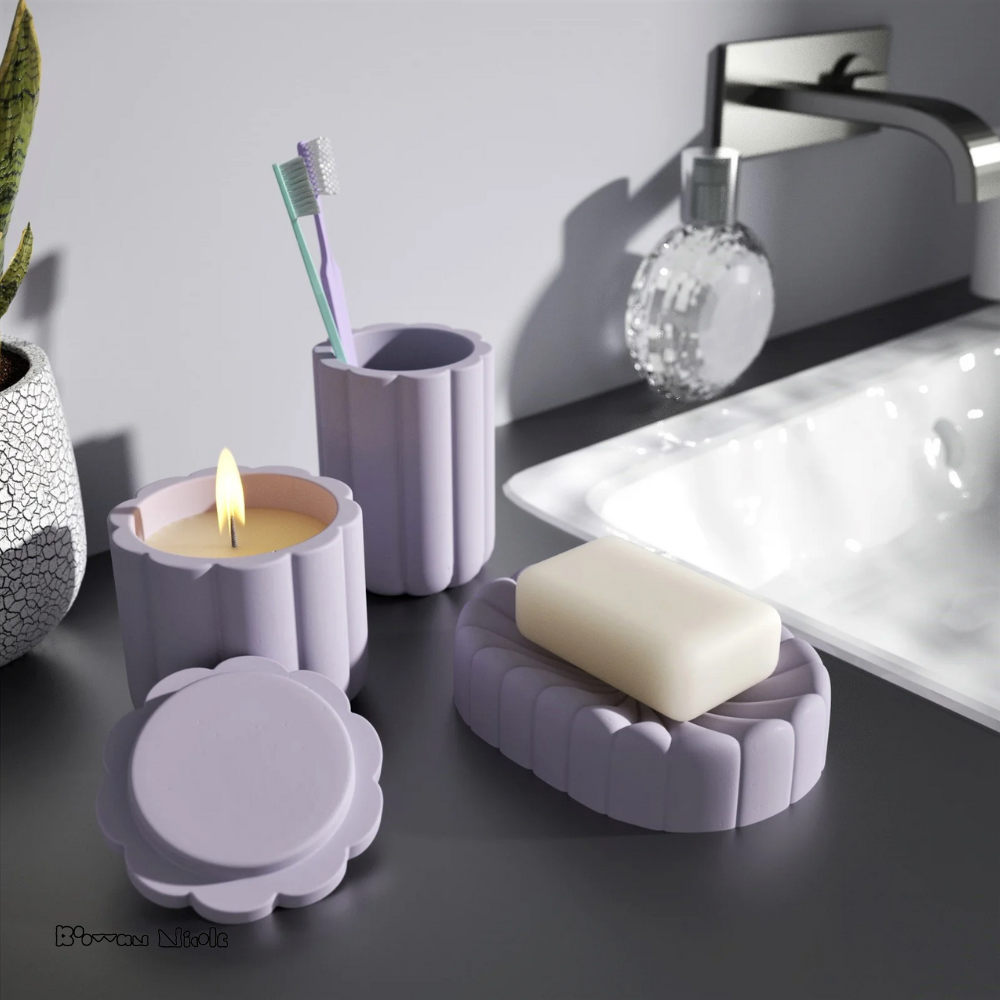 Boowan Nicole: Nicole Concrete Bathroom Accessories Set Silicone Mold