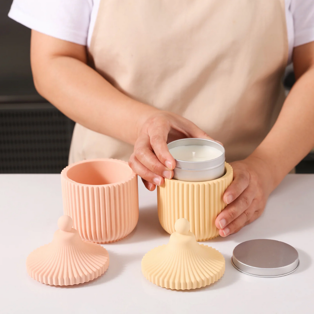 Boowan Nicole: Carousel Ridged Candle Jar (Pointed Lid) with 6 OZ Refill Candle Tin