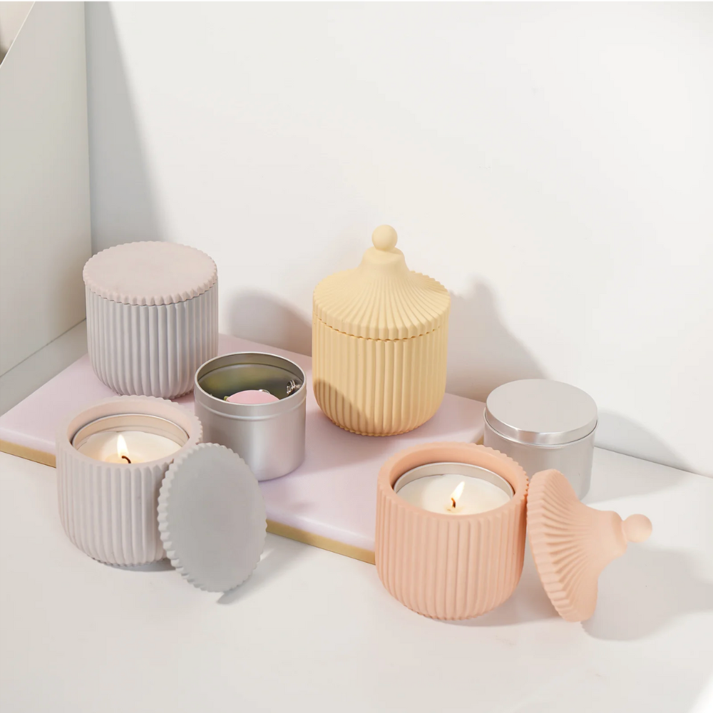 Boowan Nicole: Carousel Ridged Candle Jar (Pointed Lid) with 6 OZ Refill Candle Tin