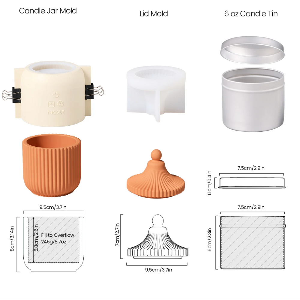Boowan Nicole: Carousel Ridged Candle Jar (Pointed Lid) with 6 OZ Refill Candle Tin