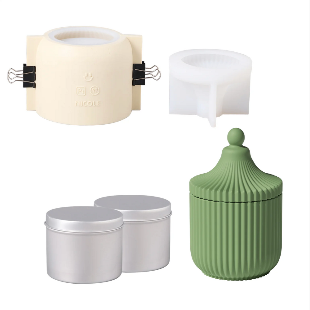 Boowan Nicole: Carousel Ridged Candle Jar (Pointed Lid) with 6 OZ Refill Candle Tin