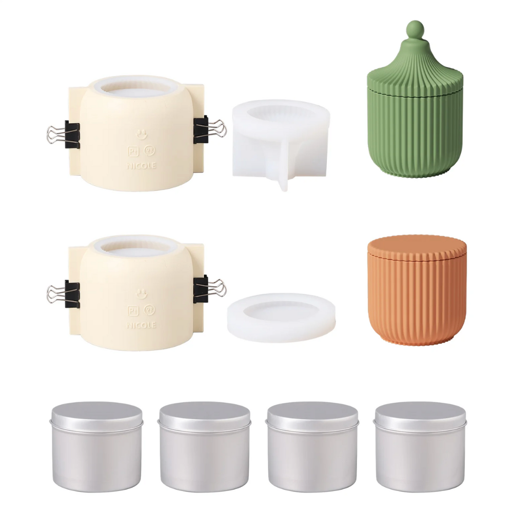 Boowan Nicole: Carousel Ridged Candle Jar (Pointed Lid) with 6 OZ Refill Candle Tin