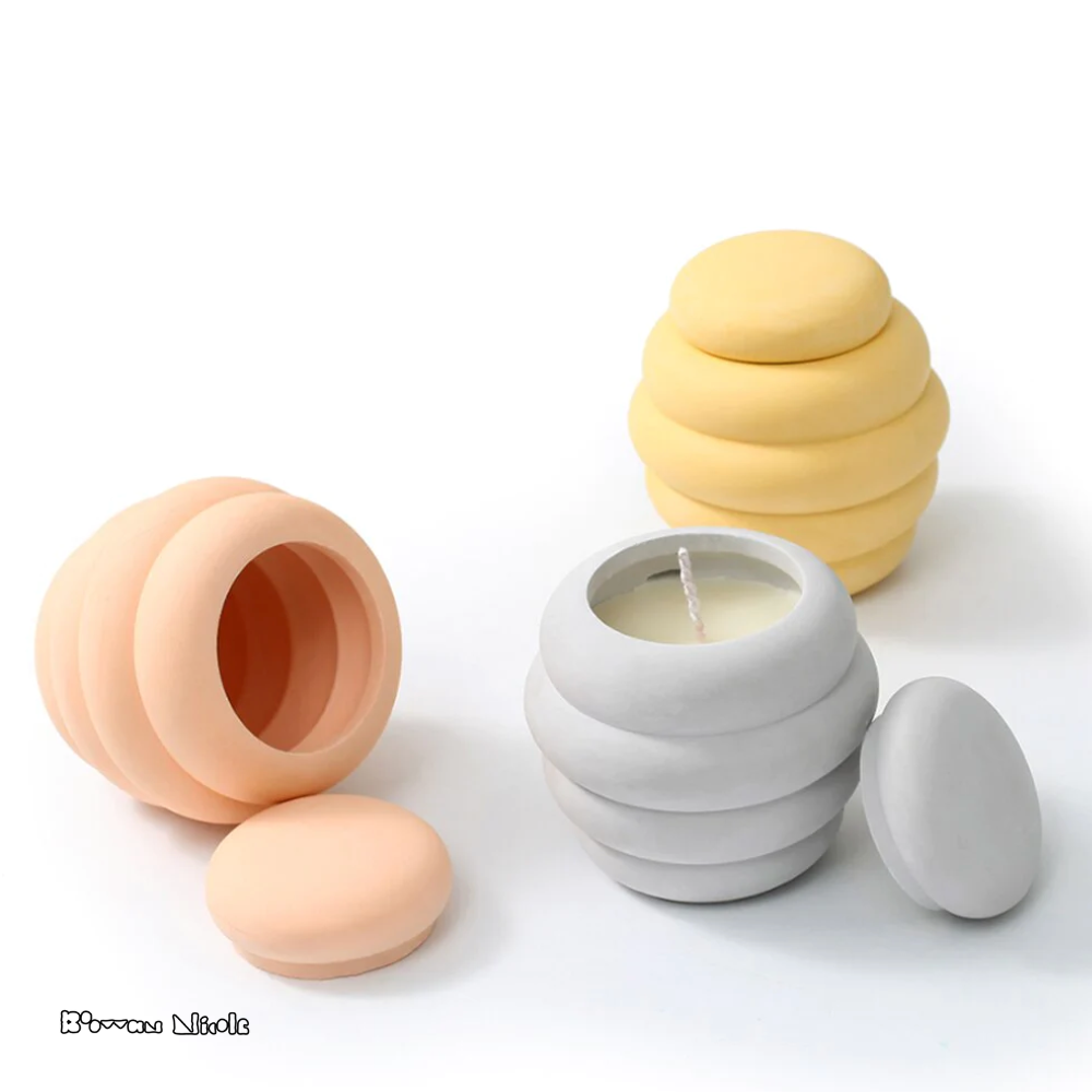 Boowan Nicole: Winnie Beehive Concrete Candle Vessel with Lid Silicone Mould