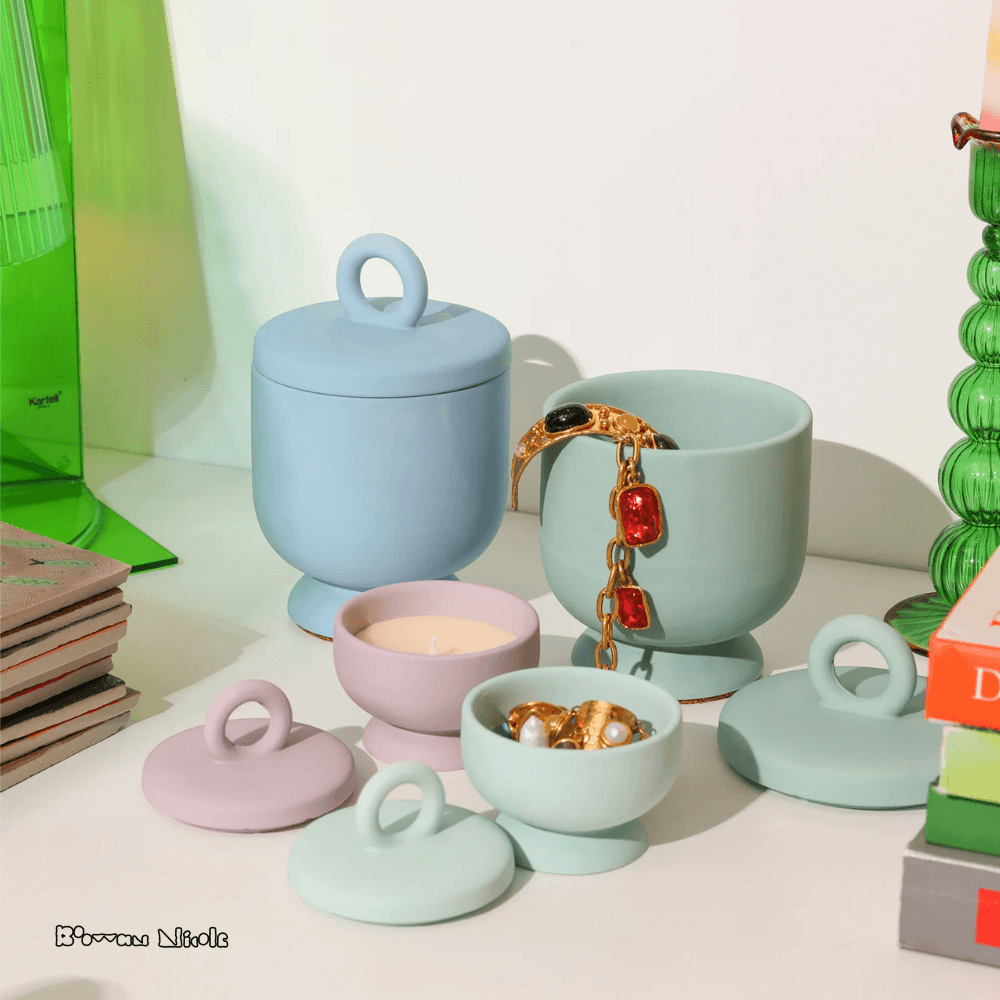 Boowan Nicole: Chalice Candle Jar with Ring Handle Lid Silicone Mold - BohriAli.com