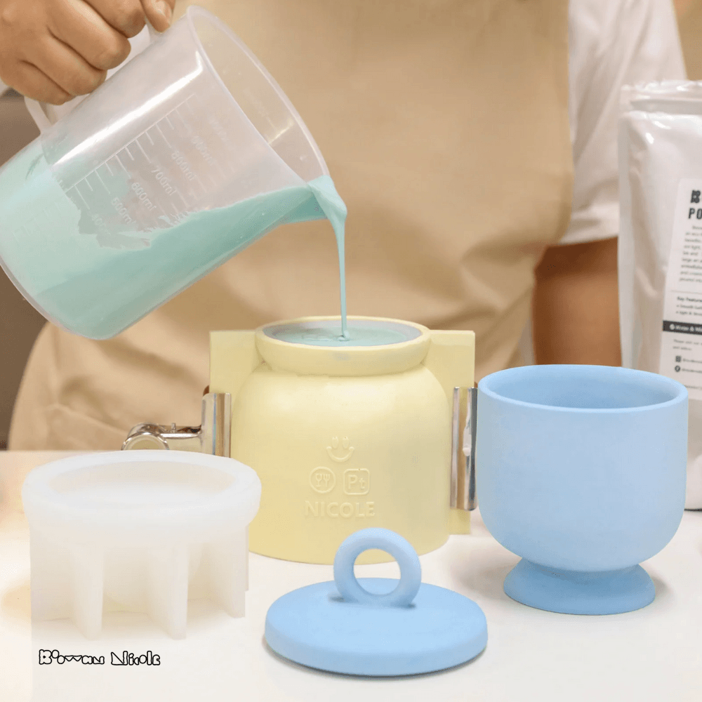 Boowan Nicole: Chalice Candle Jar with Ring Handle Lid Silicone Mold - BohriAli.com