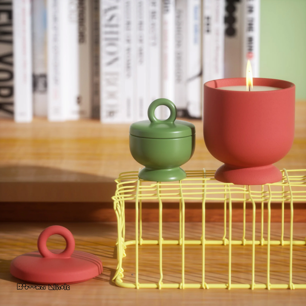 Boowan Nicole: Chalice Candle Jar with Ring Handle Lid Silicone Mold