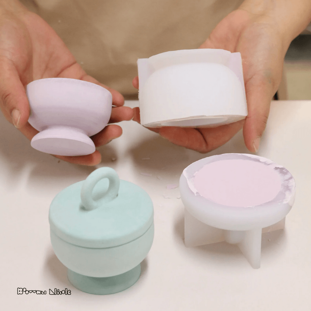 Boowan Nicole: Chalice Candle Jar with Ring Handle Lid Silicone Mold - BohriAli.com