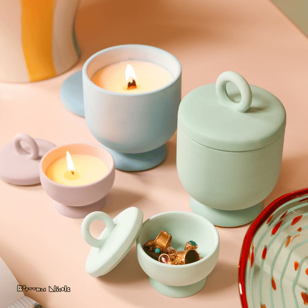 Boowan Nicole: Chalice Candle Jar with Ring Handle Lid Silicone Mold - BohriAli.com