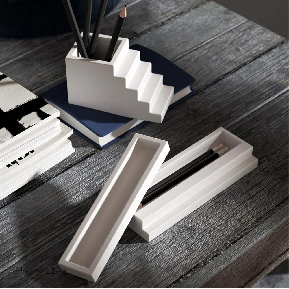 Boowan Nicole: Staircase Collection Concrete Office Accessories Pen Holder Silicone Mould
