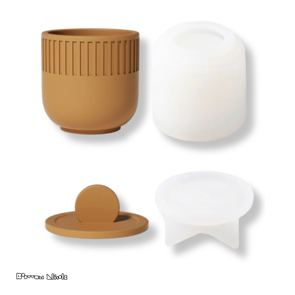 Boowan Nicole: Striped Candle Jar with Lid Silicone Mould