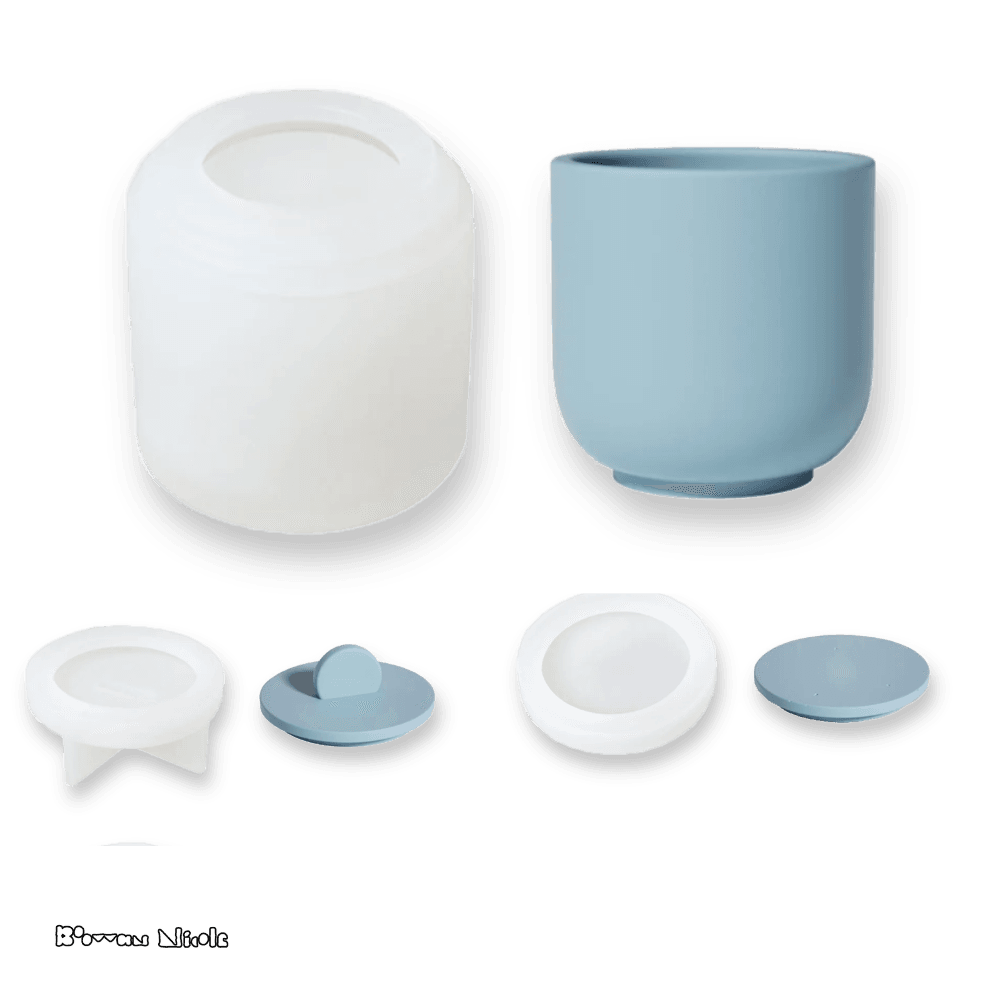 Boowan Nicole: Simple Concrete Jar with 2 styled lids Silicone Mould - BohriAli.com