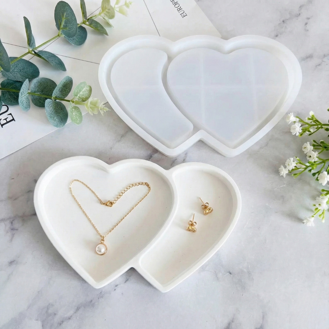 Double Heart Silicone Tray Mould | For Concrete | Jesmonite®️| Resin