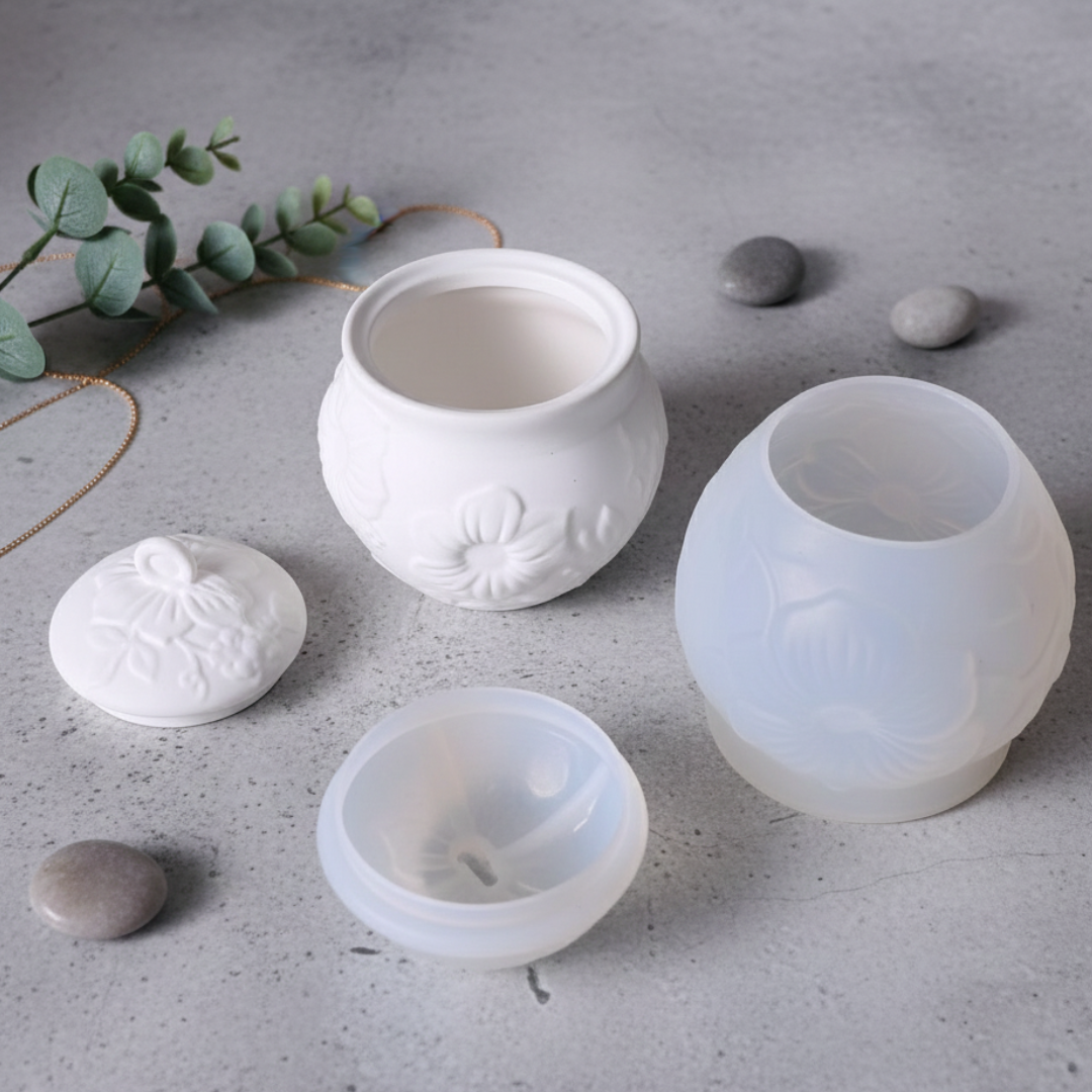 Flower Engraved Candle Jar Silicone Mould | For Concrete | Jesmonite®️