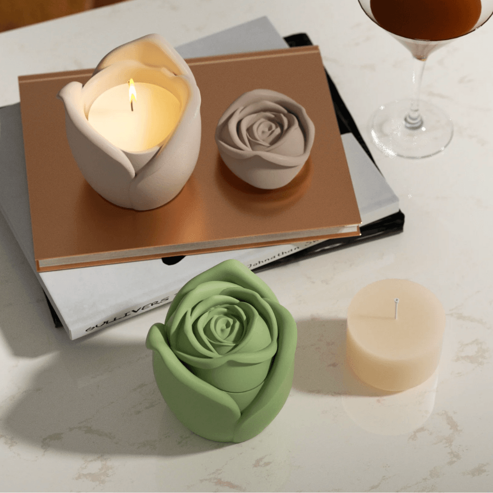 Boowan Nicole: Rose Reverie Candle Jar Silicone Mould - 3oz / 5oz Candle - BohriAli.com