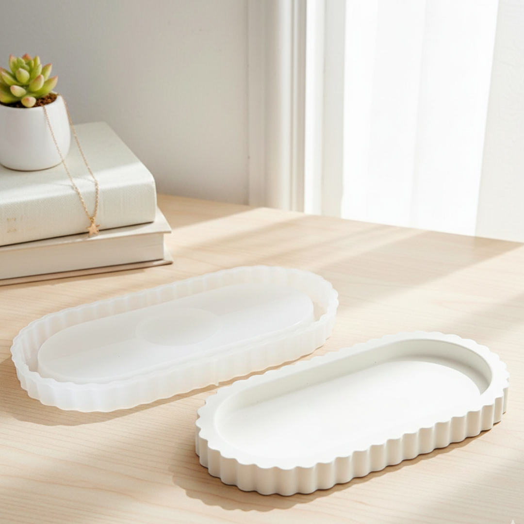 Striped Oval Trinket Silicone Tray Mould | For Concrete | Jesmonite®️| Resin