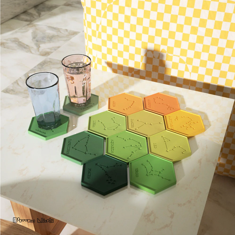 Boowan Nicole: Zodiac Sign Concrete Coaster Silicone Mold Horoscope Symbols Stars Astrological Coasters Mould