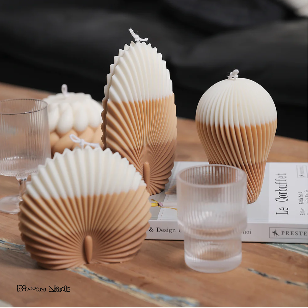 Boowan Nicole: Pillar Leaf & Scallop Shell Wax Candle Silicone Moulds