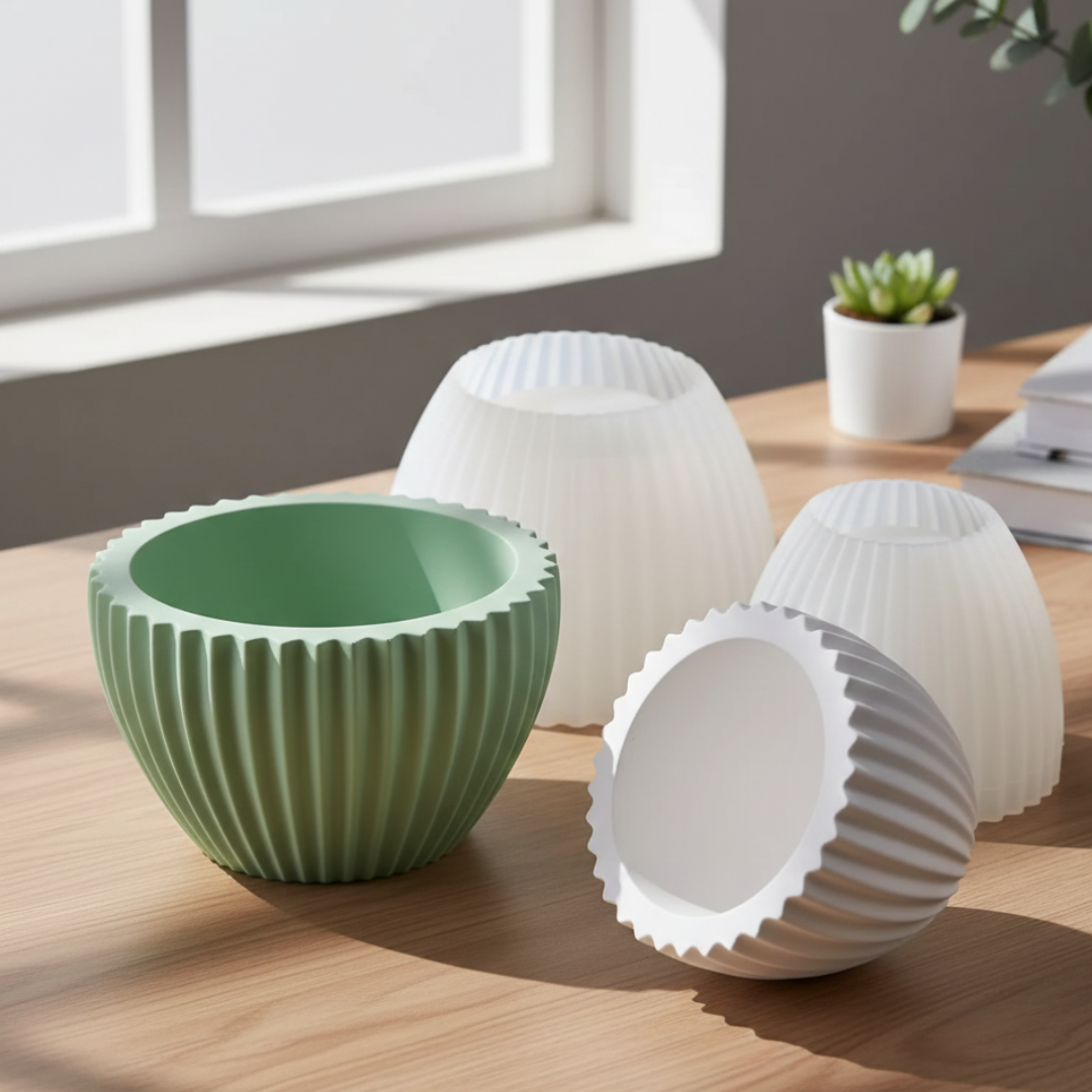 Ribbed Round Pot Silicone Mould | For Concrete | Jesmonite®️