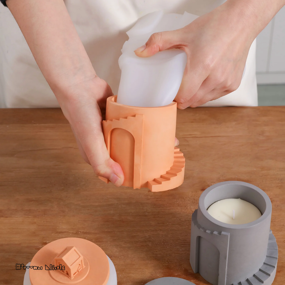 Boowan Nicole: Architectural Style Candle Jar Silicone Mold SH0865