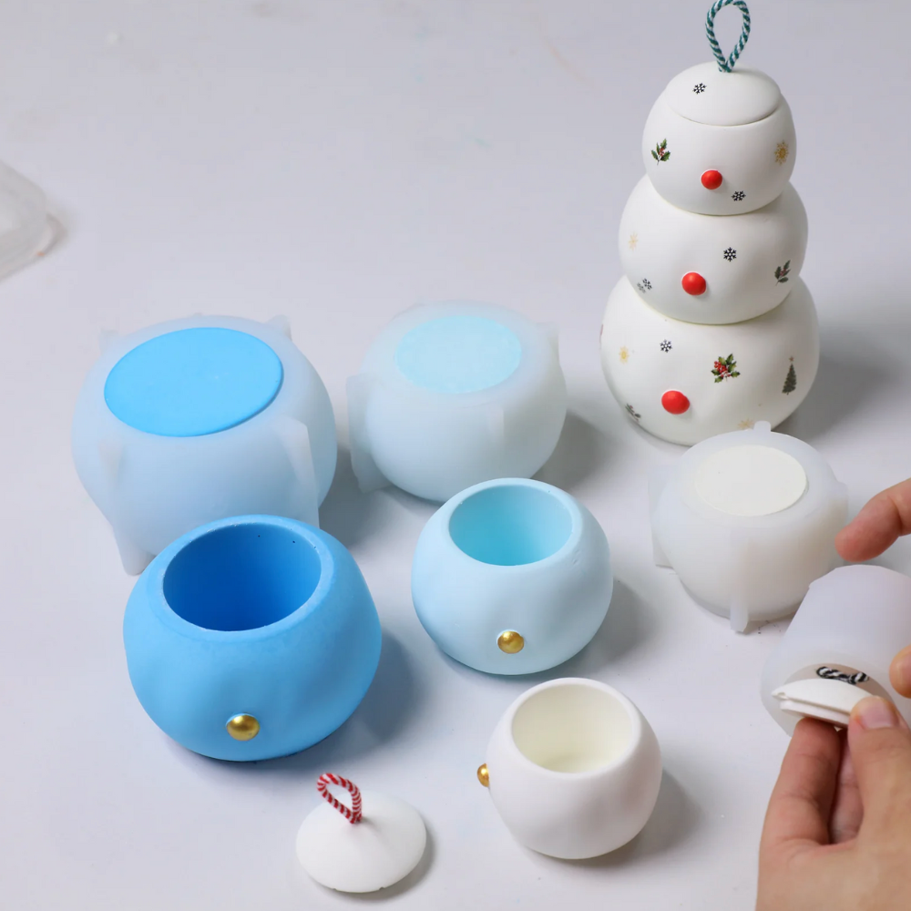 Boowan Nicole: Chubby Snowman Stacking Candle Jar Silicone Mold