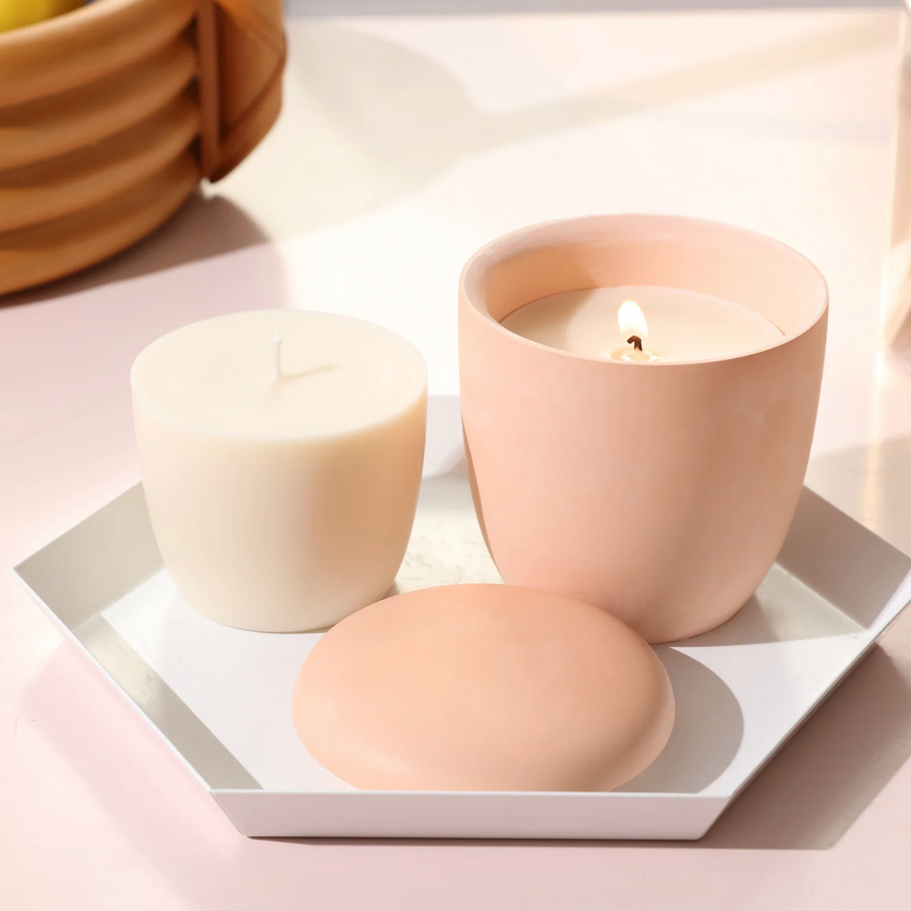 Boowan Nicole: Modern Pebble Candle Jar Silicone Mould with 7oz Candle Refill Mould