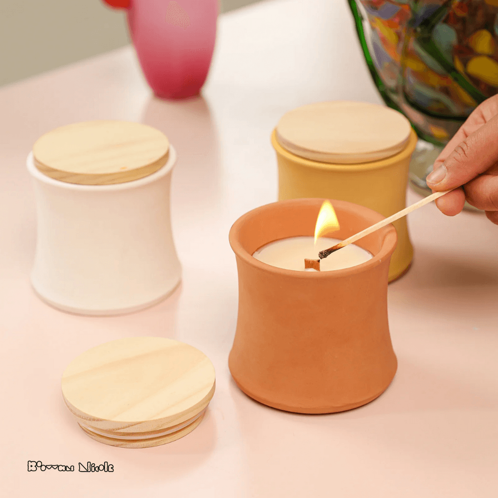 Boowan Nicole: Candle Jar with Wooden Lid - BohriAli.com