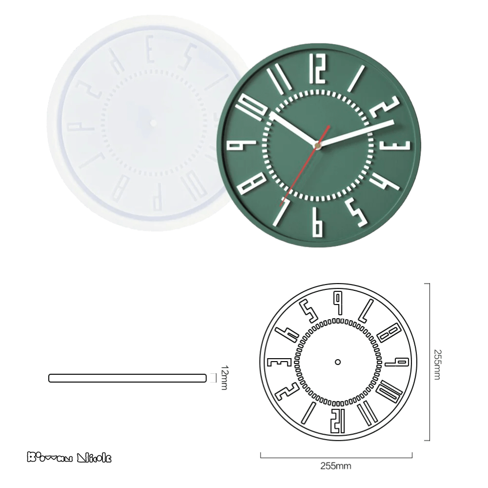 Boowan Nicole: Concrete Round Classic Wall Clock Silicone Mold