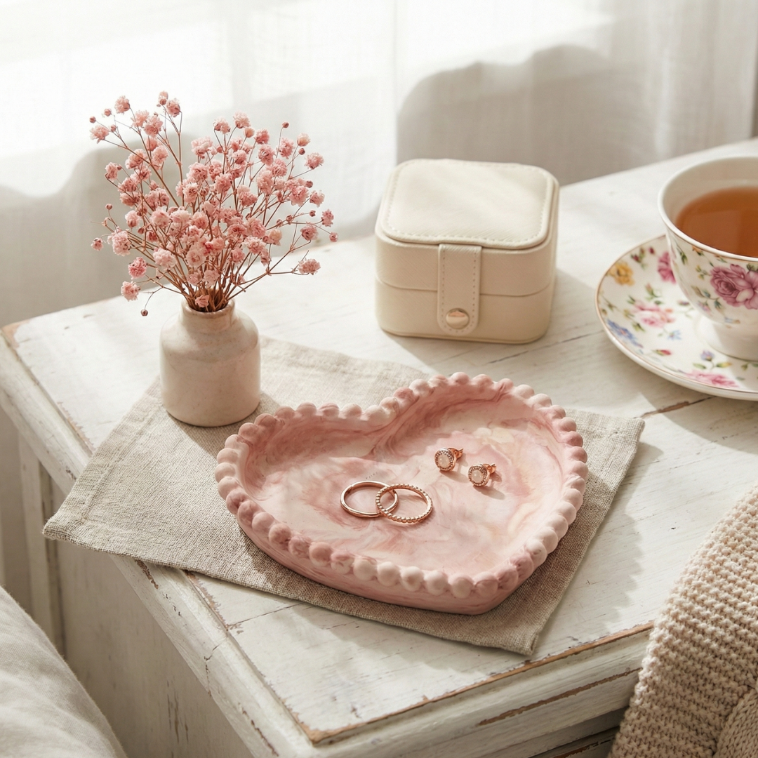 Beaded Heart Trinket Tray Mould | For Concrete | Jesmonite®️| Resin