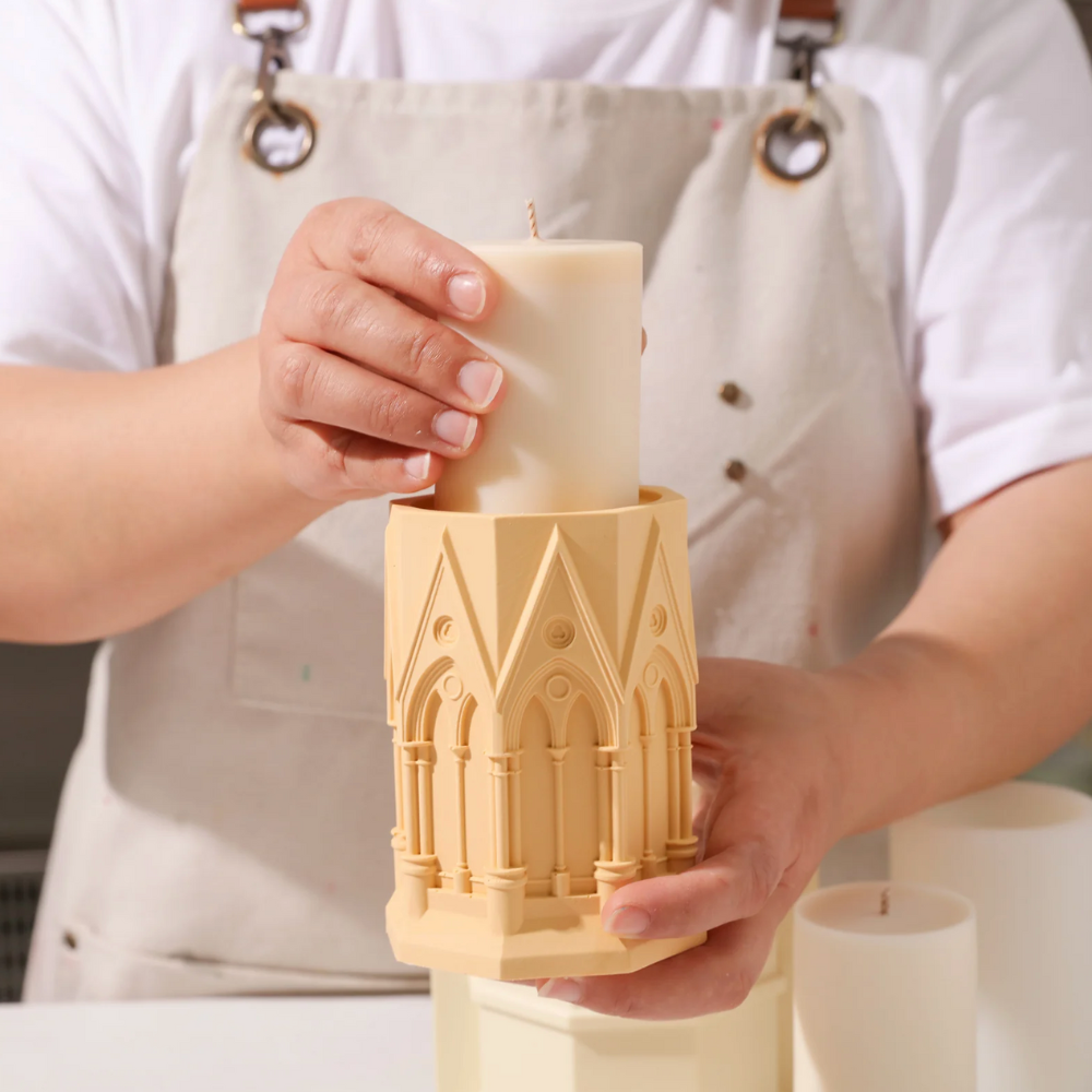 Boowan Nicole: Tall Elegant Gothic Architecture Candle Jar Silicone Mold with 7oz Candle Refill Mold