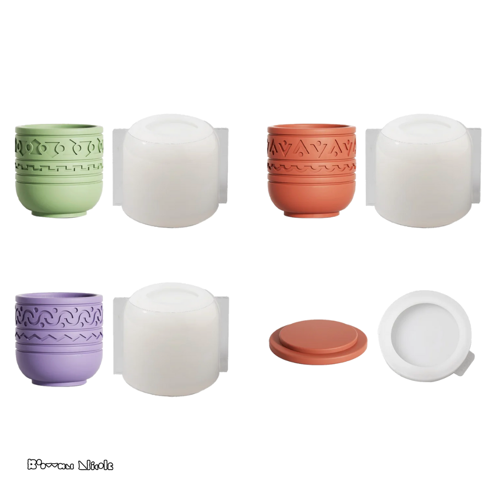 Boowan Nicole: Pattern Candle Jars With Lid Silicone Mould