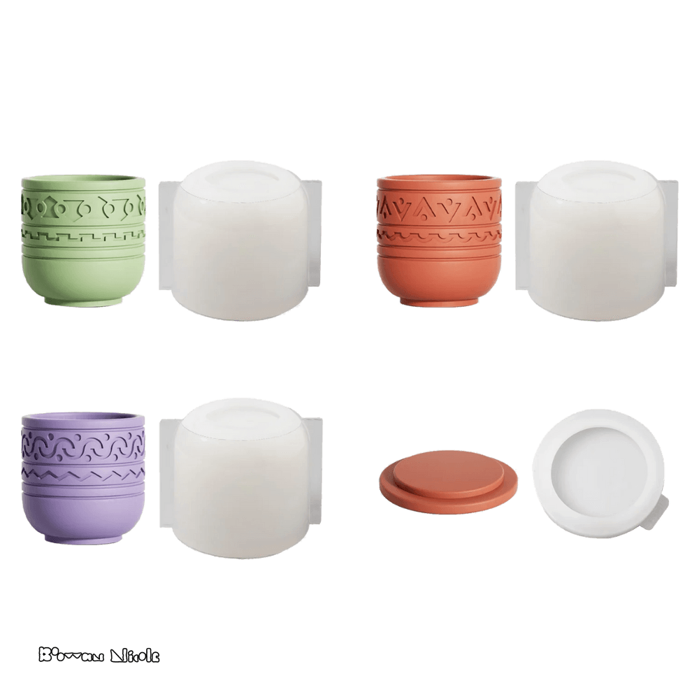 Boowan Nicole: Pattern Candle Jars With Lid Silicone Mould - BohriAli.com