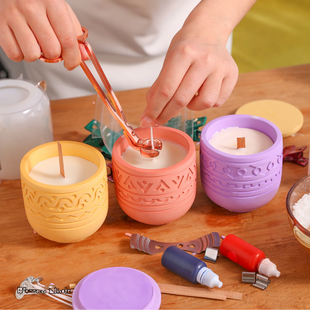 Boowan Nicole: Pattern Candle Jars With Lid Silicone Mould