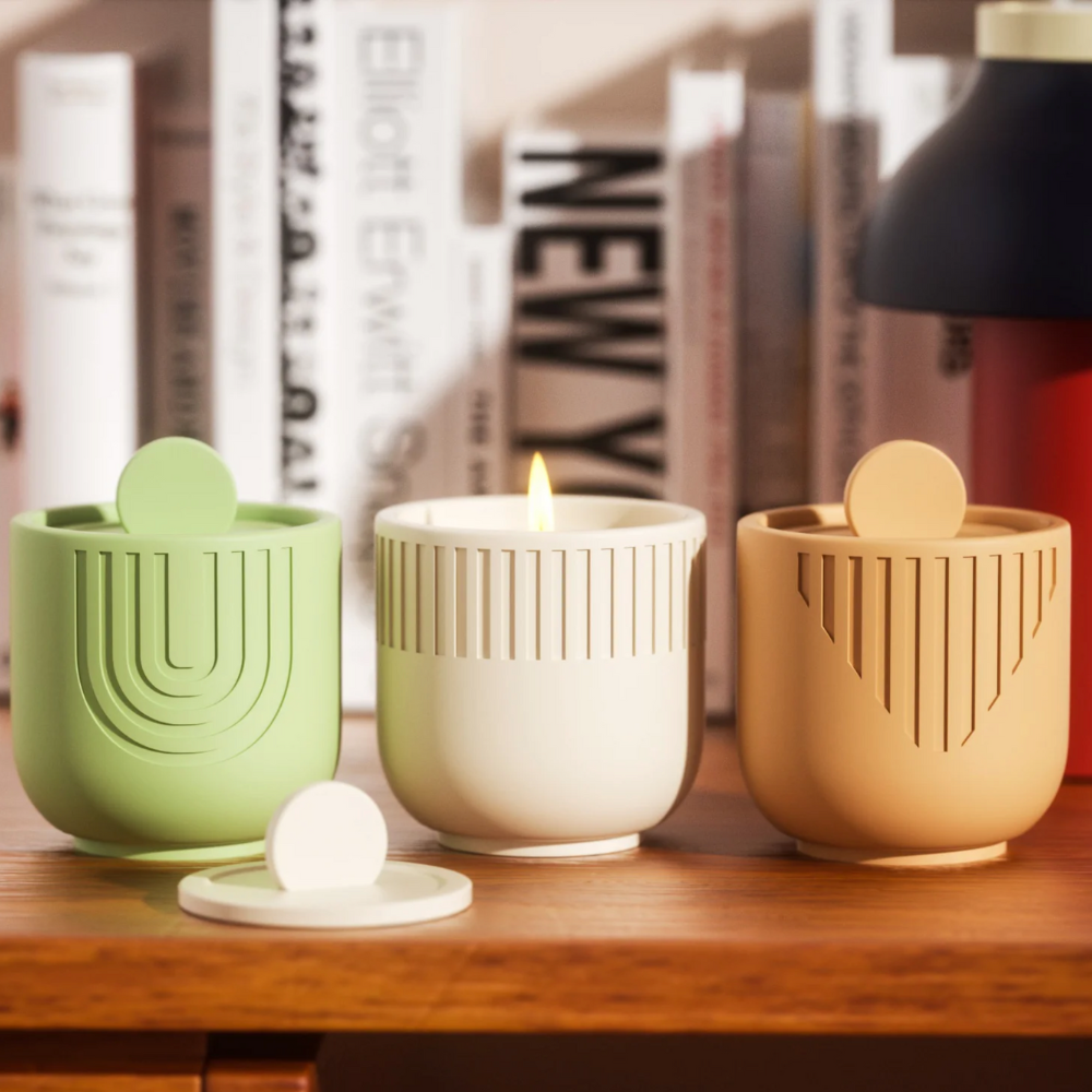 Boowan Nicole: Striped Candle Jar with Lid Silicone Mould