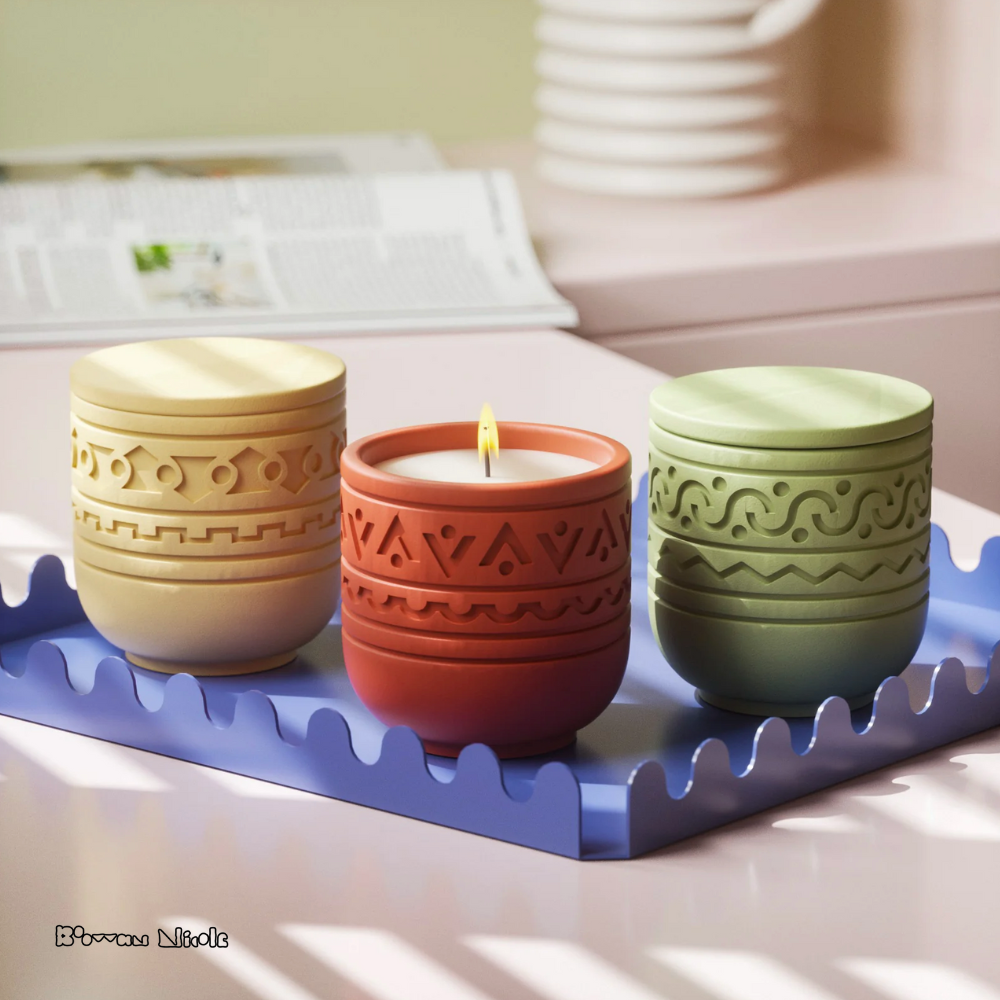 Boowan Nicole: Pattern Candle Jars With Lid Silicone Mould