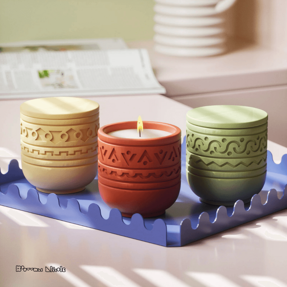 Boowan Nicole: Pattern Candle Jars With Lid Silicone Mould - BohriAli.com