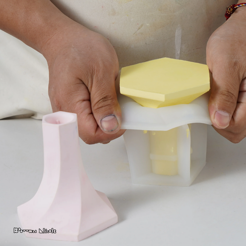 Boowan Nicole: Geometric Taper Candle Holder Silicone Mould - High Sized