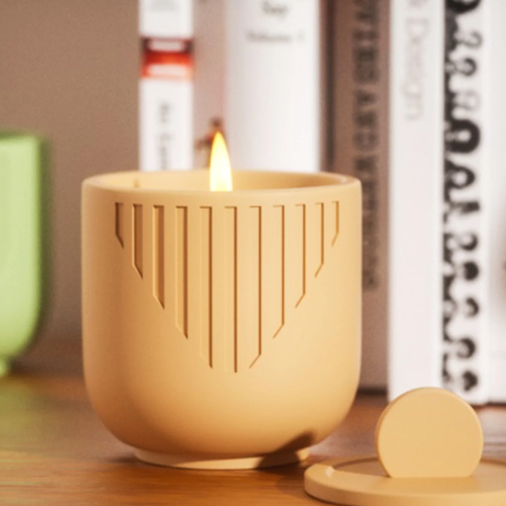 Boowan Nicole: Triangle Pattern Concrete Candle Jar with Raised Lid Silicone Mould