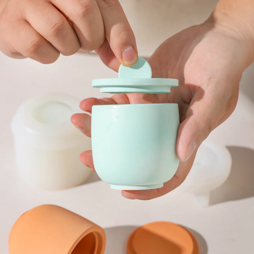 Boowan Nicole: Simple Style Small Concrete Jar with 2 styled lids Silicone Mould