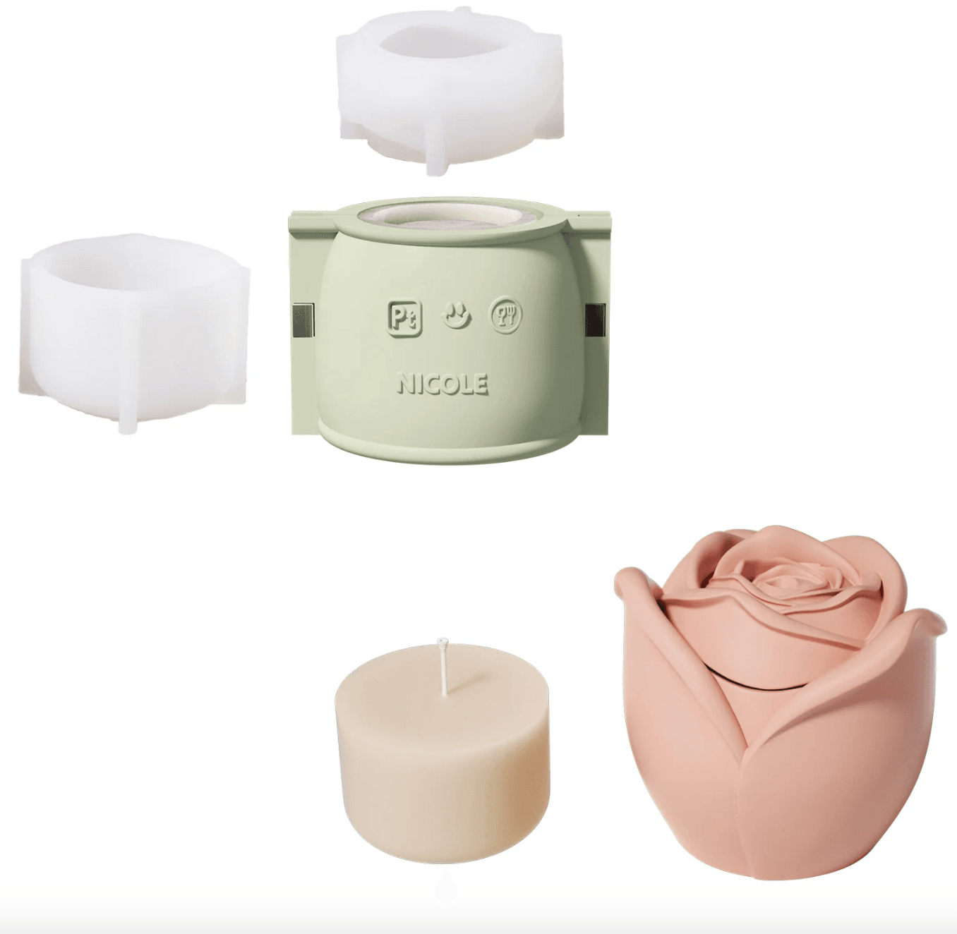 Boowan Nicole: Rose Reverie Candle Jar Silicone Mould - 3oz / 5oz Candle - BohriAli.com