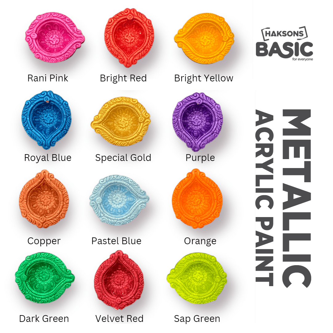 Haksons Metallic Acrylic Paint - Pack of 12 - BohriAli.com