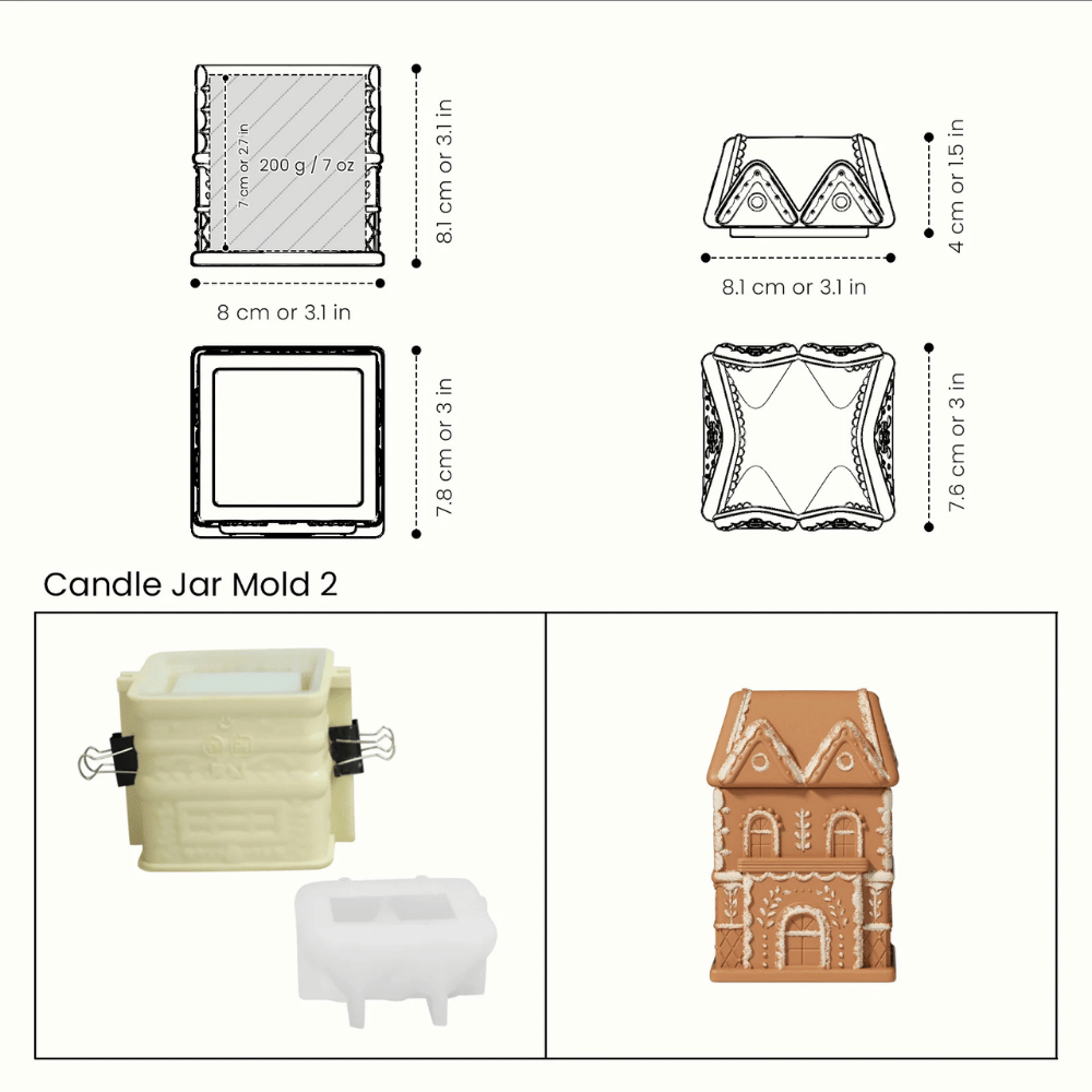 Boowan Nicole: Sweet Gingerbread Cottage Candle Jar Silicone Mold Collection