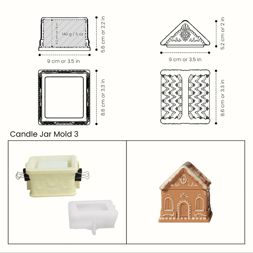 Boowan Nicole: Sweet Gingerbread Cottage Candle Jar Silicone Mold Collection