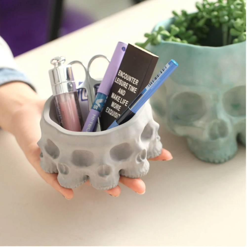 Boowan Nicole: Multi-faces Skull Concrete Planter & Candle Jar Silicone Mold