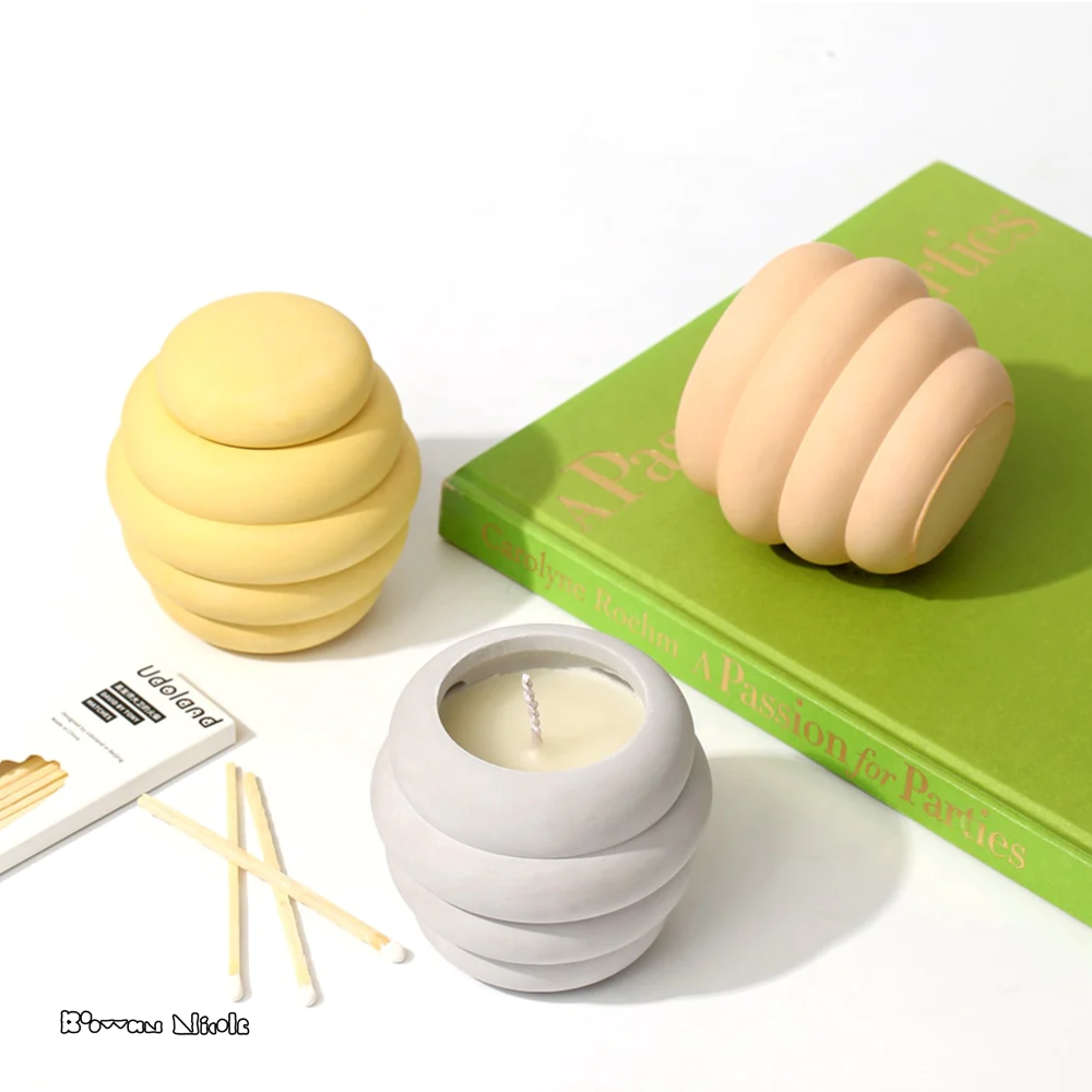 Boowan Nicole: Winnie Beehive Concrete Candle Vessel with Lid Silicone Mould