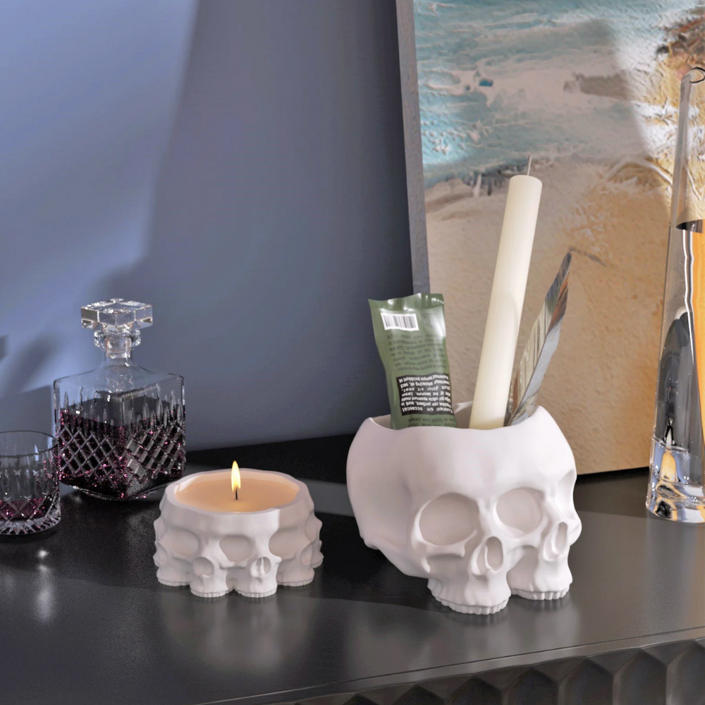 Boowan Nicole: Multi-faces Skull Concrete Planter & Candle Jar Silicone Mold