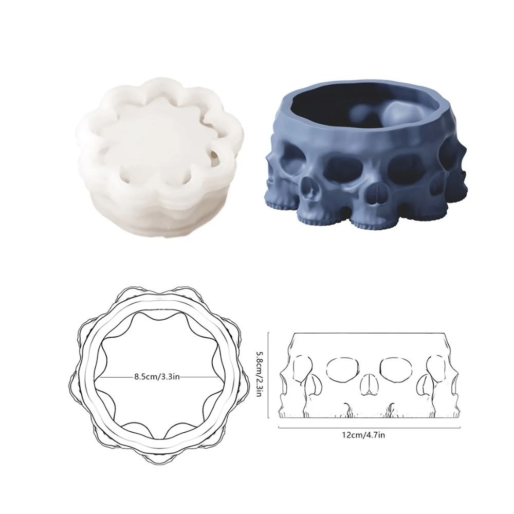 Boowan Nicole: Multi-faces Skull Concrete Planter & Candle Jar Silicone Mold