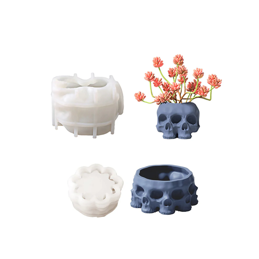 Boowan Nicole: Multi-faces Skull Concrete Planter & Candle Jar Silicone Mold