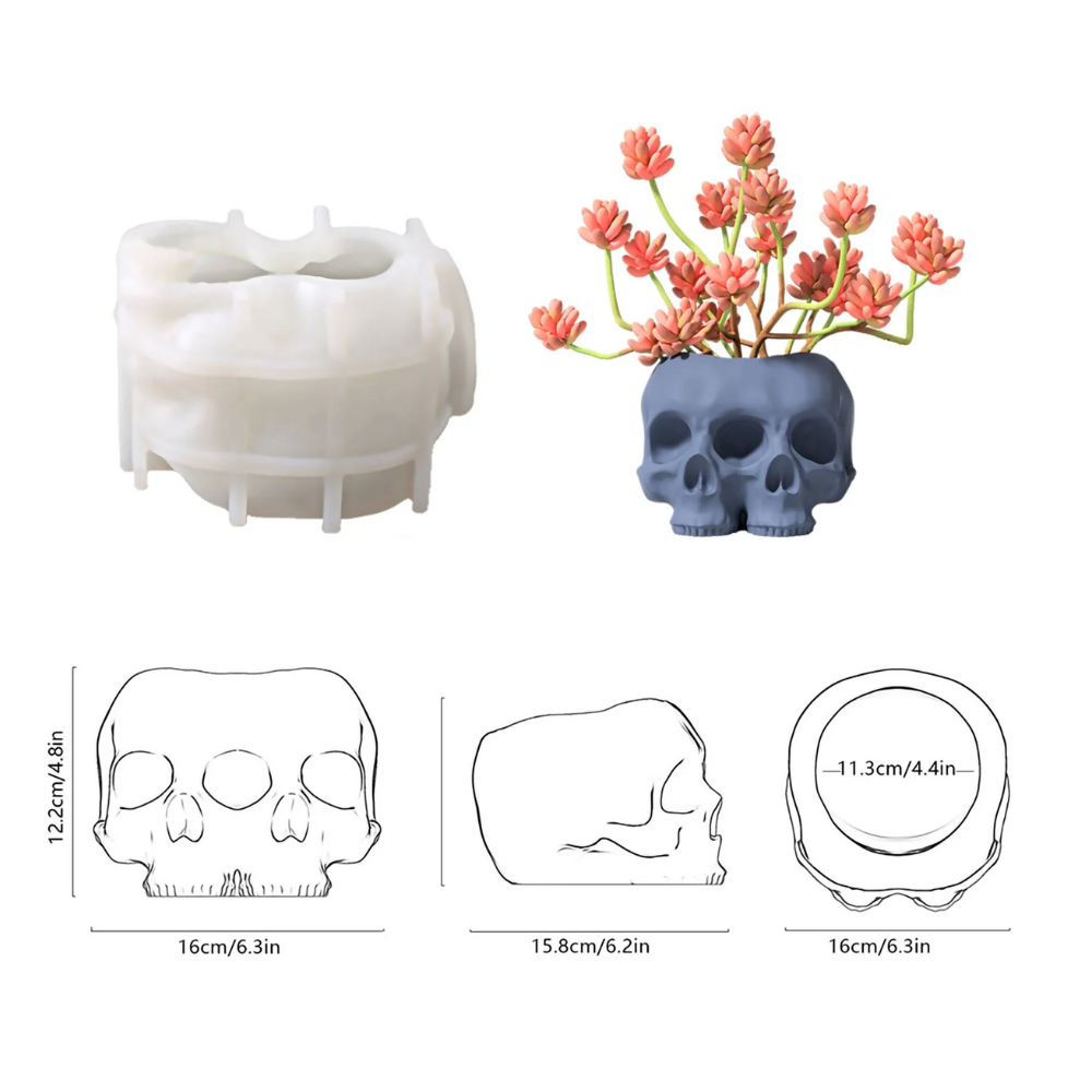 Boowan Nicole: Multi-faces Skull Concrete Planter & Candle Jar Silicone Mold