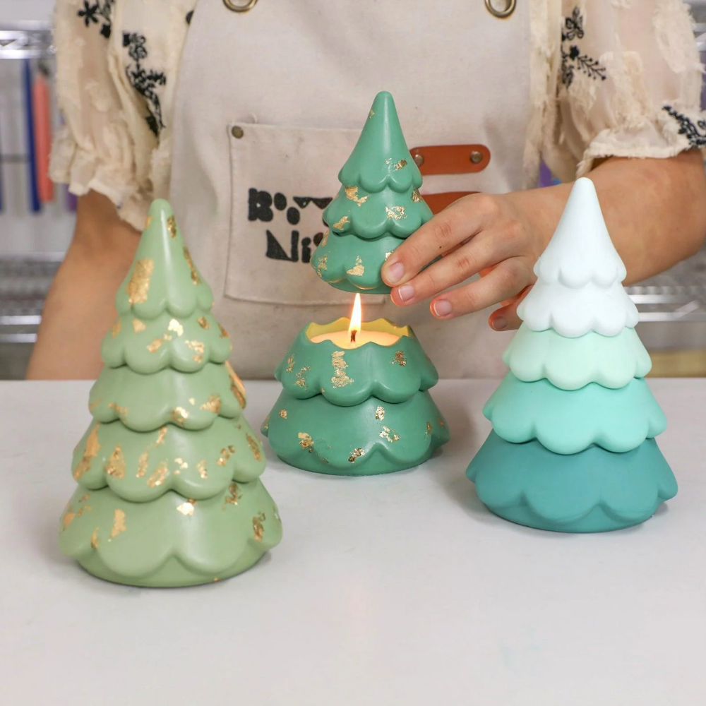 Boowan Nicole: Blooming Stacking Christmas Tree Candle Jar Silicone Mold