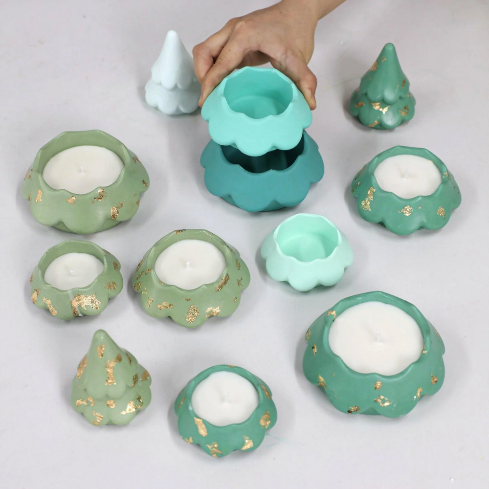Boowan Nicole: Blooming Stacking Christmas Tree Candle Jar Silicone Mold